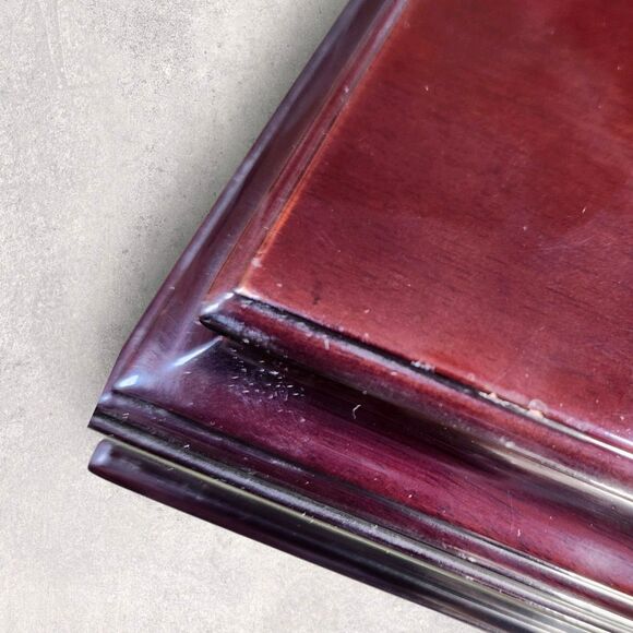 Vintage Bombay Company Mahogany Jewelry Box Red Velvet Lined w/ 2 Keys Large - Picture 9 of 16